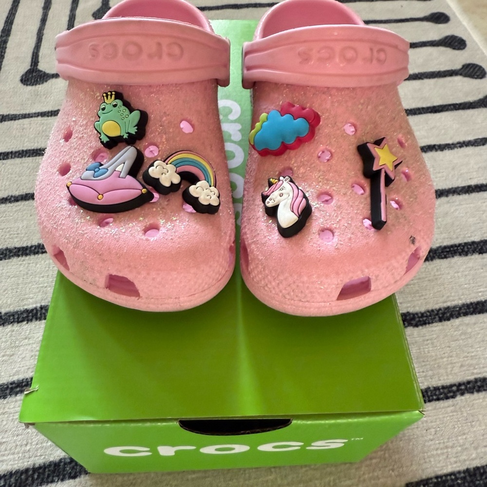 Pink Glitter CROCS with Jibbitz